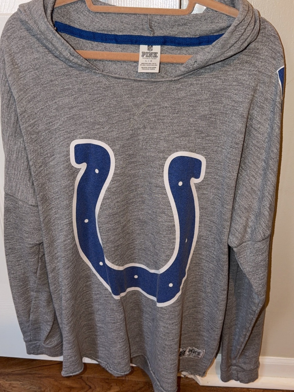 Large PINK X NFL Exclusive Collection Grey Colts Hooded Sweatshirt